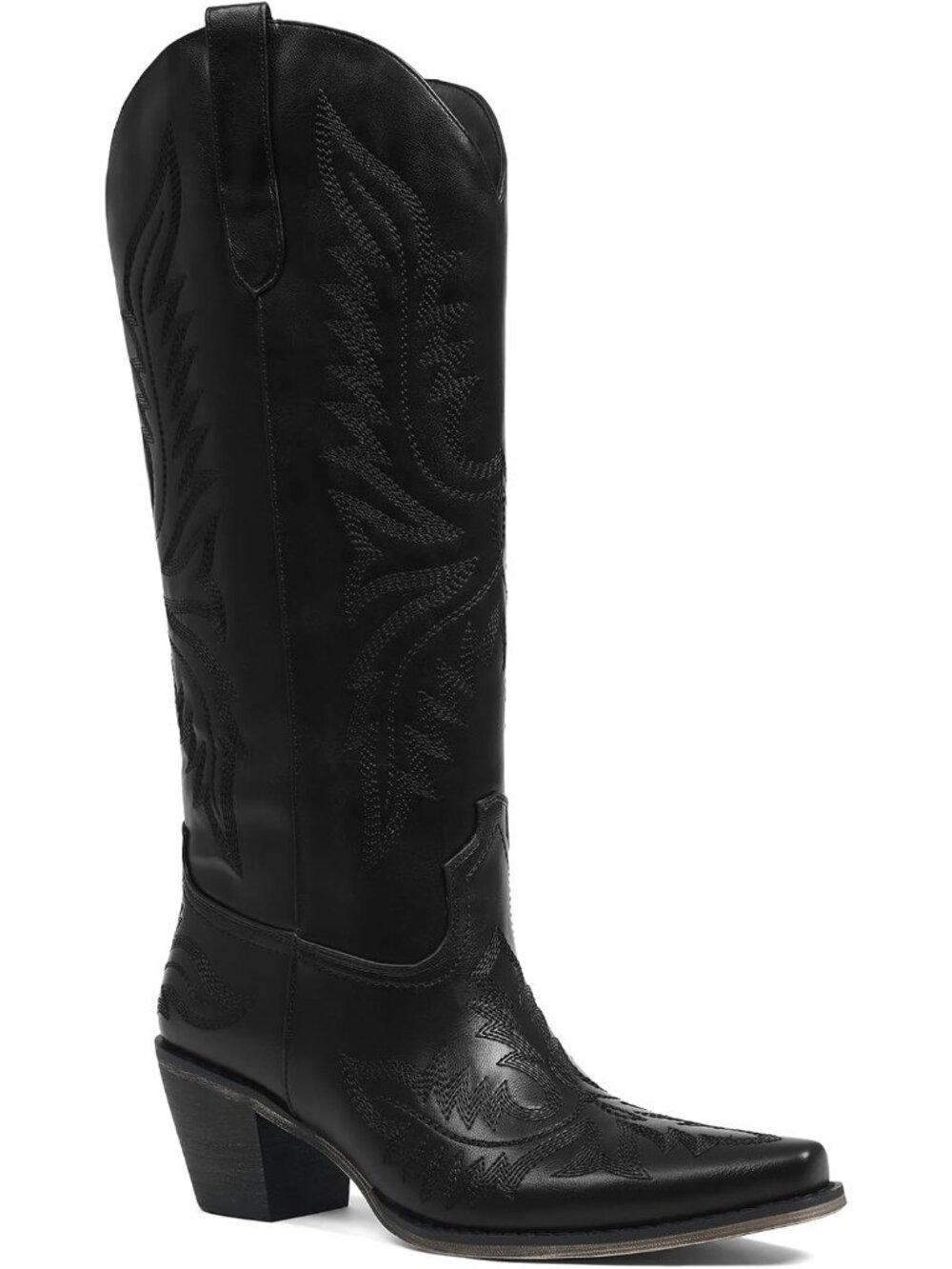 Women's Black Cowgirl Boots Western Cowgirl Boots Knee High Snip Toe Boots